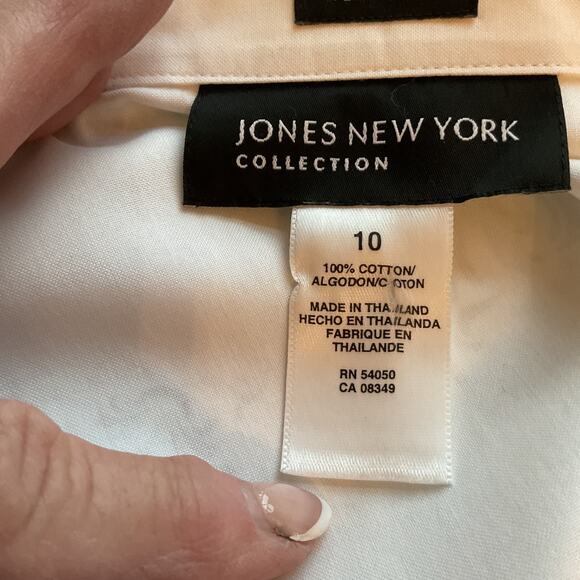 Jones New York White Fitted 100% Cotton Button Front Cuffed Blouse 10 - Picture 5 of 7